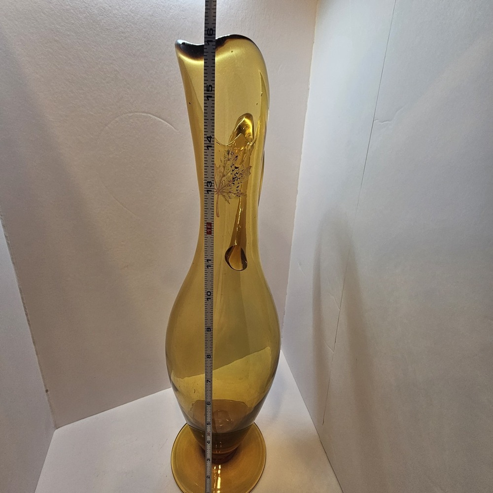 Vtg Empoli Glass MCM Viking Amber Ewer pitcher 16" Tall 4 1/2" Base - Picture 4 of 8